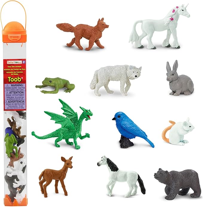 Safari Ltd. Fairy Tale Animals TOOB - Figurines of Unicorn, Dragon, Frog, Wolf, Rabbit, Doe, White Stallion, Bear, Mouse, Bluebird, and Fox - Play Toys for Boys, Girls & Kids Ages 3+