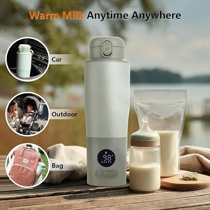 Portable Bottle Warmer for Travel – 15oz 316 Stainless Steel, 16000mAh Battery, Fast Heating & Precise Temp Control, Car Cup Fit, Long Battery Life, Perfect for Outdoor or On-The-Go Moms