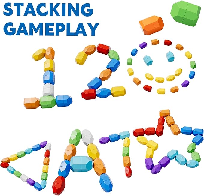 Lucky Doug 50 PCS Extra-Large Stacking Rocks Toys for Age 1-3 2-4, Safe Montessori Stacking Building Blocks Stones Toddlers Toy for 1 2 3 4 Year Old Boy Girl, Sensory Toys Gifts for Kids Age 1-2 2-4