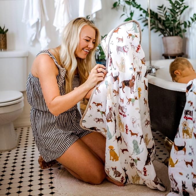 Little Unicorn Premium Hooded Bath Towel| Absorbent Cotton & Terry Blend | Larger Size, 1-6 Years (Woof)