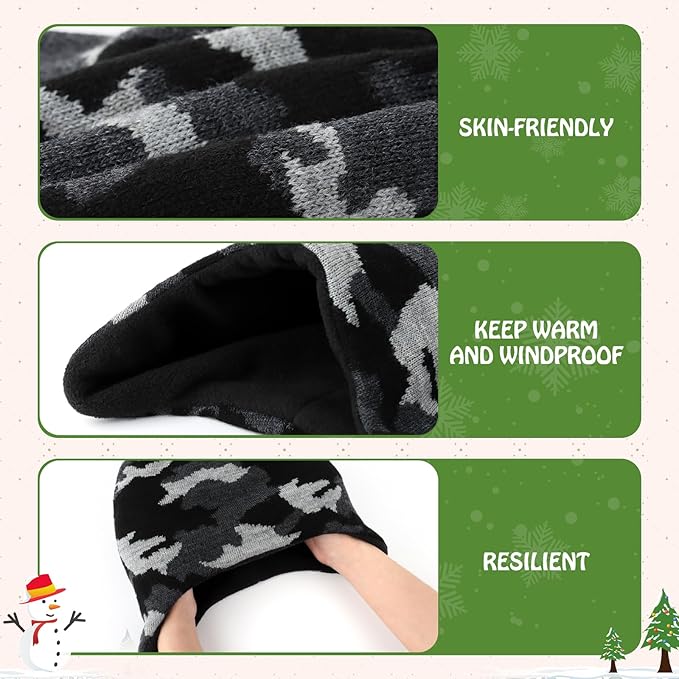 Duoyeree Kids Beanie Hat for Boys Girls Pom-pom Kint Hats Cozy Lining Winter Skull Cap