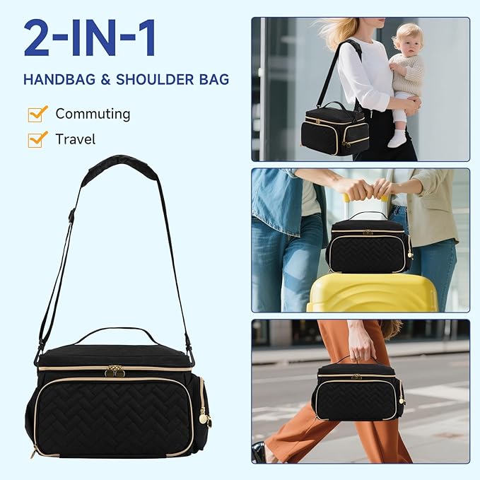 Breast Pump Bag Compatible with Spectra S1 and S2, Large Insulated Storage with Waterproof Mat, Travel & Work Portable Pump Carrying Case for Pumping Accessories, Black