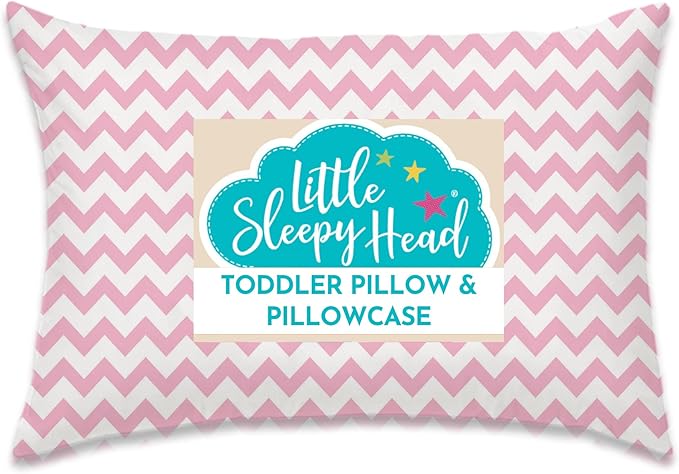 Little Sleepy Head Toddler Pillow with Pillowcase 13x18 - Kids Pillow for Sleeping - Better Neck Support Ergonomic Pillow and Toddler Pillowcase - Best Pillows for Kids (Chevron Pink)