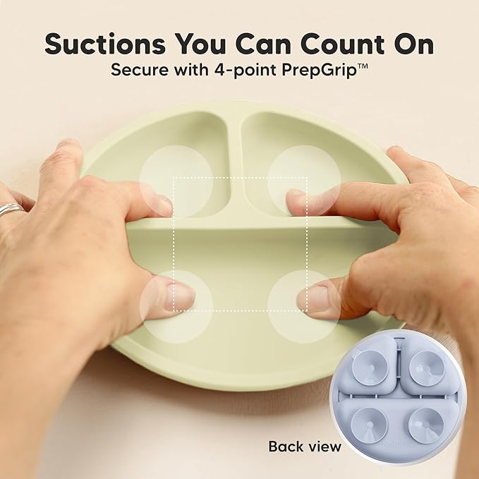KeaBabies Suction Plates for Baby, Toddler - 3-Pack 100% Silicone Toddler Plates with Suction, Divided, BPA-Free Baby Led Weaning Essentials for Kids, Dishwasher, Microwave Safe, Durable (Rain)