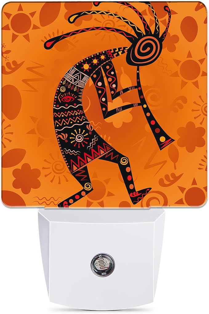 Ethnic African Deity Night Light, Kokopelli Plug into Wall with Dusk to Dawn Light Sensors, Warm Nightlights for Bedroom, Bathroom,Hallway, Kitchen, Gifts Ideal for Boys Girls Women Men