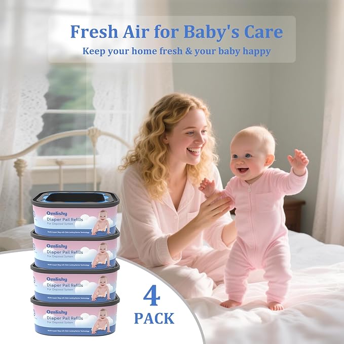 Jumbo Square Bags Refill Compatible with Diaper Genie Compact, Select Pails (Not Fit Classic), Max Odor Control, Disposal Bag Refills with Continuous Film, Holds Up to 810 Newborn Diapers, 4 Pack