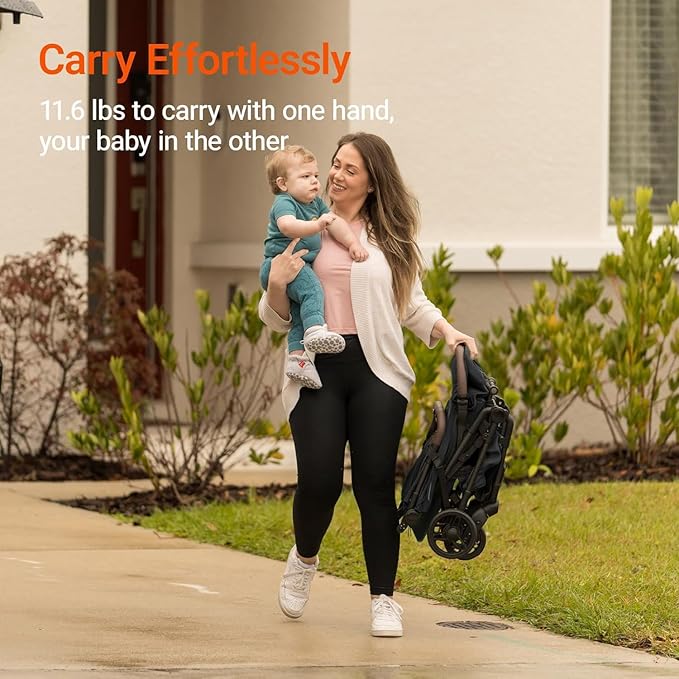 MAMAZING Lightweight Baby Travel Stroller with Carbon Fiber Frame, Compact & Airplane-Friendly, One-Handed Folding Design, 11.6 lbs, Perfect for Toddlers, Organizer & Cushion Included, Jet