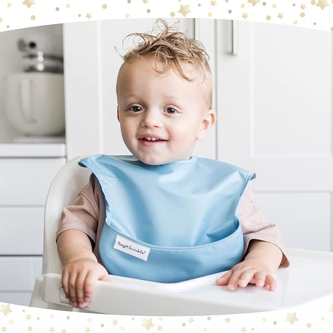 Tiny Twinkle Mess Proof Baby Bibs for Eating – Waterproof, Wipeable Toddler Bibs with Pocket – Baby Food Bibs for Girls & Boys(5 Pack, Unisex Solids)