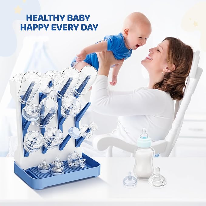 Baby Bottle Drying Rack, Baby Bottle Organizer for Countertop, Bottle Holder for Baby- Space Saving Standing Drying Rack for Baby Bottles and Brushes Part Cleaning (Blue)