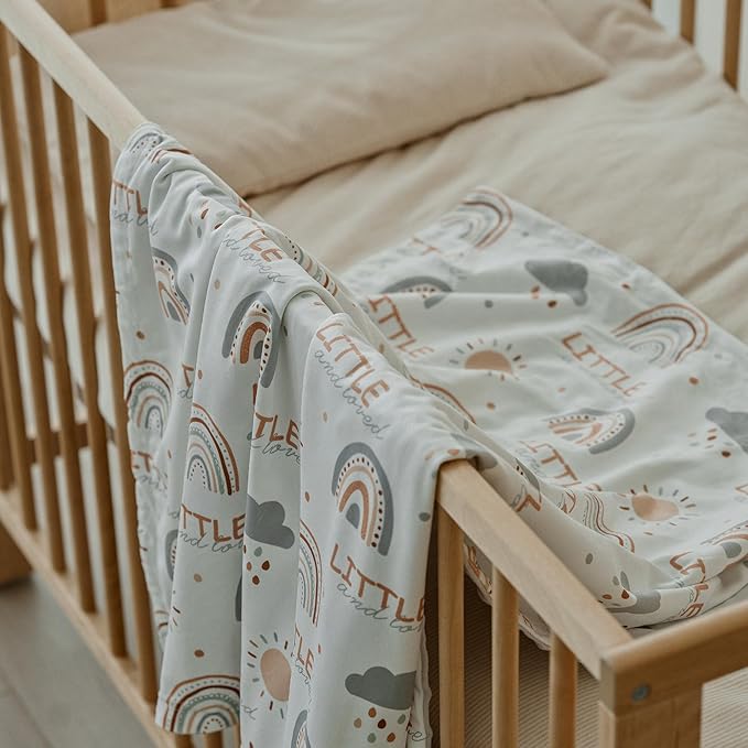 Baby Blankets for Unisex Boys Girls - Super Soft Clouds Rainbow Nursery Minky Blankets, 30 x 40 Inch Dotted Fleece Backing, Printed Bed Throws Newborn