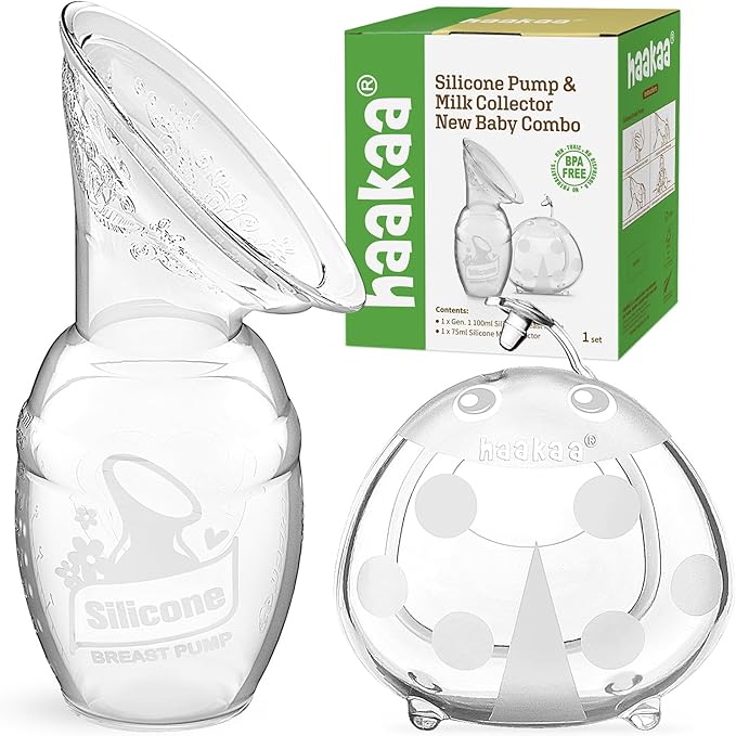 haakaa Manual Breast Pump for Breastfeeding 4oz/100ml and Ladybug Milk Collector 2.5oz/75ml Combo, Food-Grade Silicone