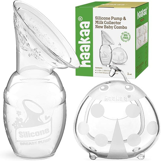 haakaa Manual Breast Pump for Breastfeeding 4oz/100ml and Ladybug Milk Collector 2.5oz/75ml Combo, Food-Grade Silicone