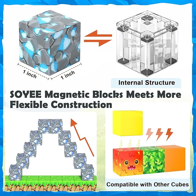 Magnetic Blocks - Build Mine Magnet World Forest Mine Set Magnet Building Blocks Kids Toys for 3+ Year Old Boys & Girls 1'' Magnetic Cubes STEM Sensory Building Toys Kids Game Xmas Gifts