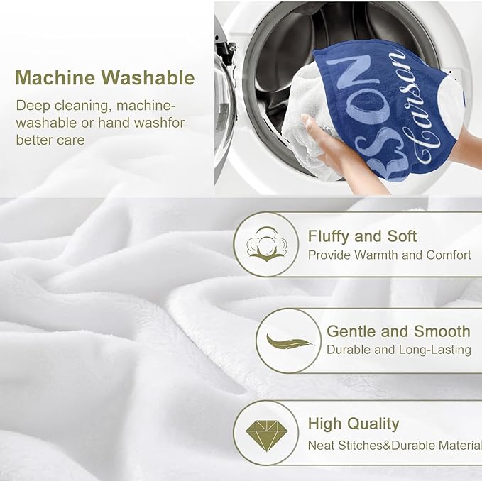 Personalized Custom Baby Blanket with Name for Girls Boys Kids Customized Flannel Blanket for Bed Nursery Room Baby Stroller