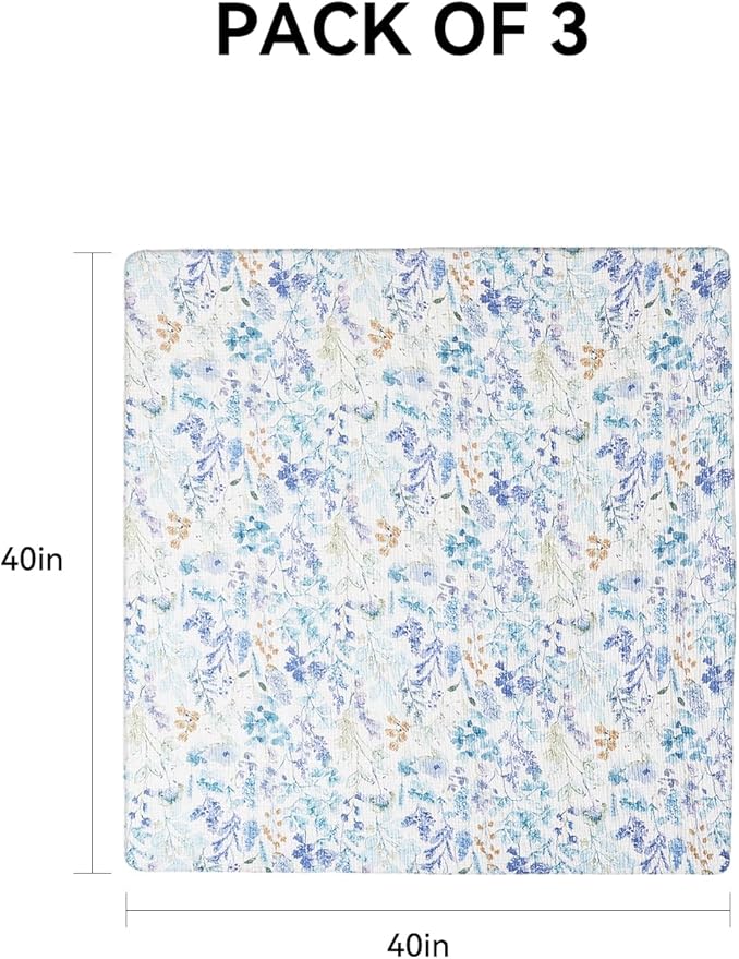 TILLYOU 3 Pack Muslin Swaddles for Newborns Baby Blankets for Girls Boys Cotton Swaddle Blankets 40"X40", Blue Flower