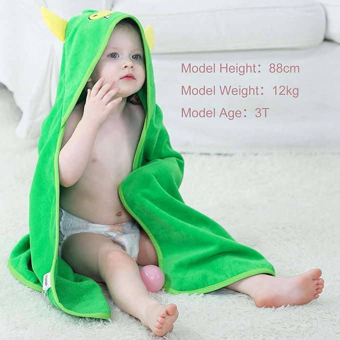 MICHLEY Unisex Baby Animal Hooded Bath Towel Soft Cotton Beach Swimming Bathrobe for 0-6T, Green