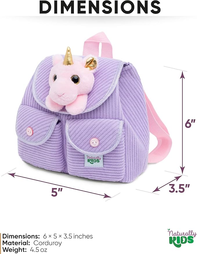 Purple Unicorn Mini Backpack for Kids, Mini Backpack for Toddler Girls, Gift for 2 3 4 5 Year Old Girl Boy