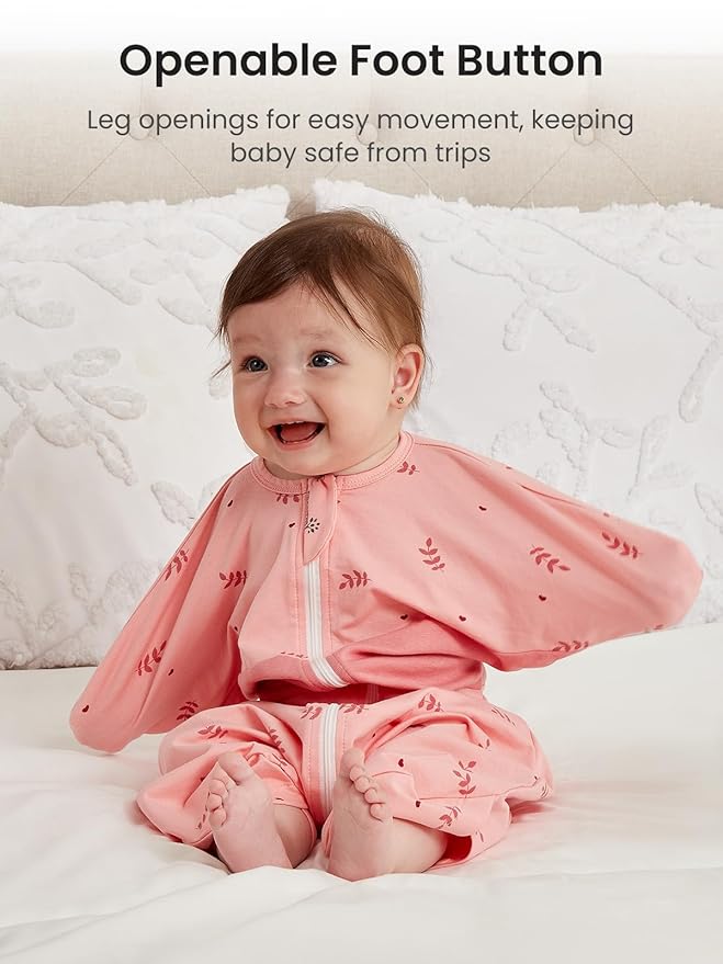 GROWNSY Transitional Swaddle Sleep Sack 6-12 Months, Starfish Design Baby Swaddle Sack, Dual-Zipper for Easy Diaper Changes, Proper Hip Development & Openable Foot Button, 19-27 lbs, Pink