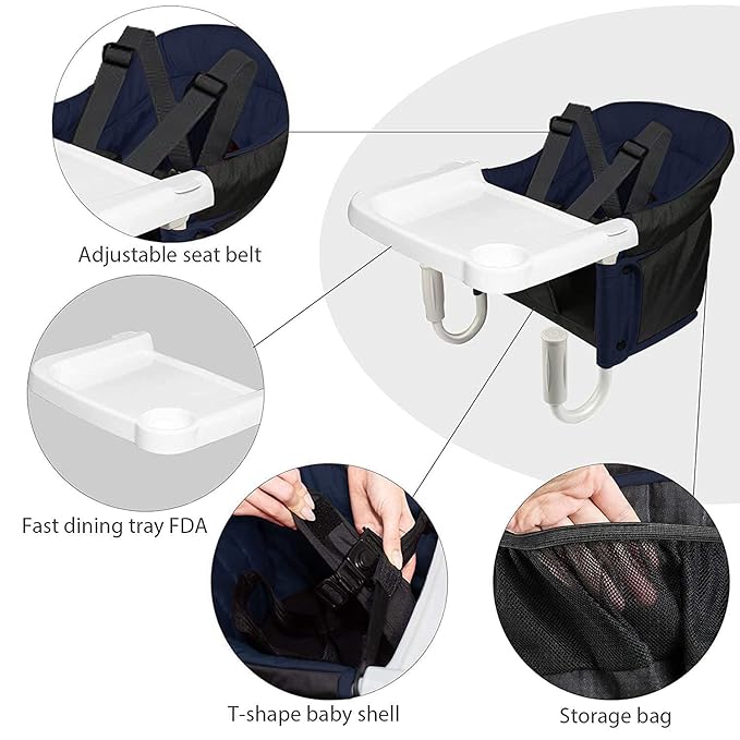 Hook On High Chair with Tray, Fast TableChair Clip on TableHigh Chair, HighChair That Attaches to Table Portable Baby Feeding Seat for Baby Toddler Washable for Travel Outside