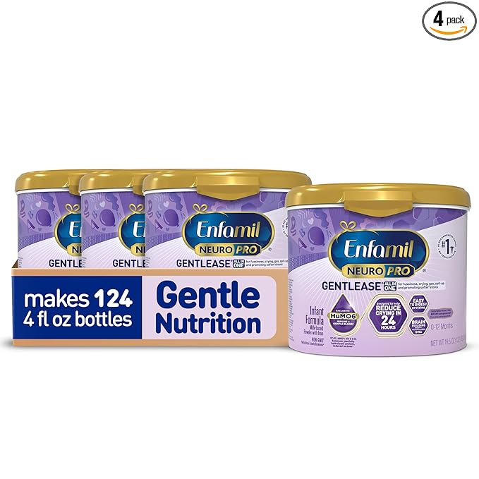 Enfamil NeuroPro Gentlease for easing Fussiness, Crying, Gas, Spit-up in 24 Hrs, Smaller Proteins for Easy Digestion, Brain Supporting DHA, HuMO6* Immune Blend, Baby Formula, 19.5 Oz, 4 Count