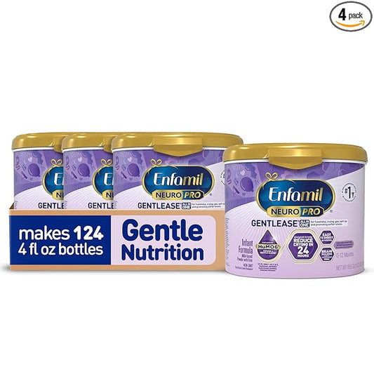 Enfamil NeuroPro Gentlease for easing Fussiness, Crying, Gas, Spit-up in 24 Hrs, Smaller Proteins for Easy Digestion, Brain Supporting DHA, HuMO6* Immune Blend, Baby Formula, 19.5 Oz, 4 Count