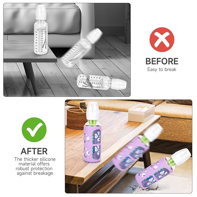 MORLIKE 4 Pack Silicone Sleeves Fit for 8 oz/250 mL Dr. Brown's Natural Narrow Glass Baby Bottle, 100% Silicone Covers Protect Glass Bottle, Easy to Grip Baby Bottle Holders for SB81003-P4, SB82023-P2