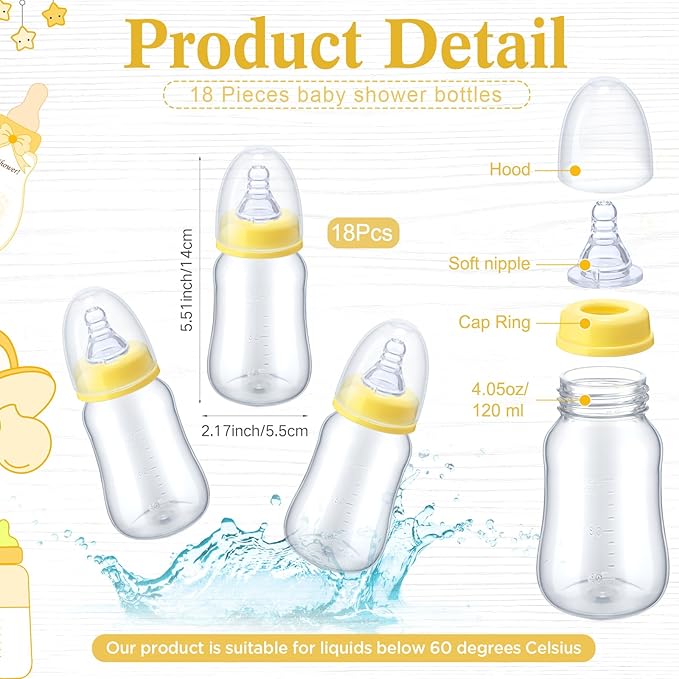Roowest Bottle Chug Baby Shower Game Favors Including Sunflower Theme Wooden Sign and 18 Pcs Baby Bottles for Gender Reveal Party Supplies
