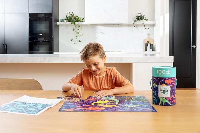 Crocodile Creek 100-Piece Jigsaw Puzzle for Kids Ages 5 and Up - Fun and Educational Table or Floor Puzzles - Storage Canister with Handle - Dinosaurs - 14” x 19” Finished