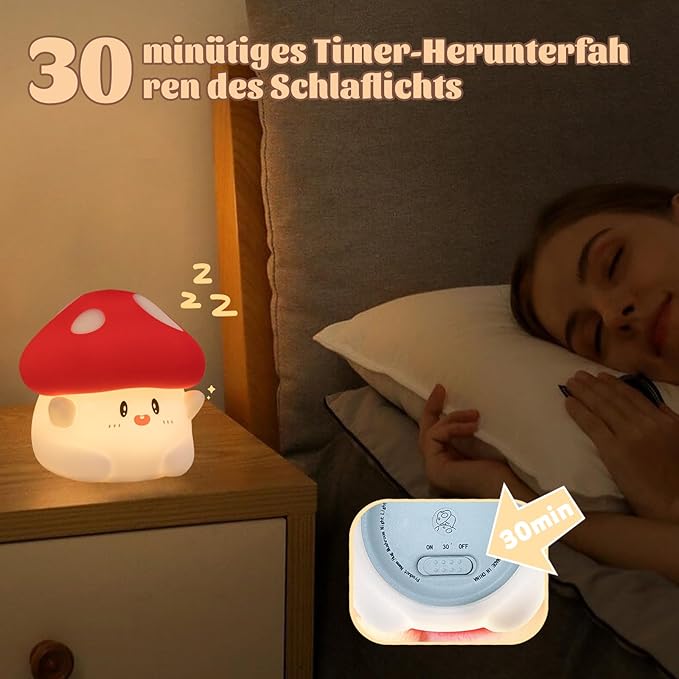Hug Mushroom Lamp, Cute Mushroom Night Light, 2 Levels Dimmable Night, LED Squishy Night Light for Kids Sleep, Rechargeable Bedside Touch Silicone Lamp, Unique Dorm Decor Gift Toy