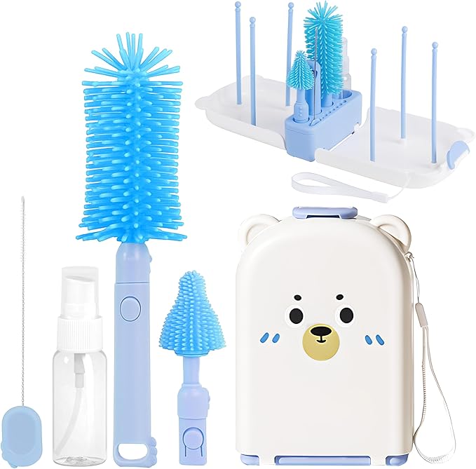 Travel Baby Bottle Cleaning Kit, Including Pacifier Cleaner and Straw Brush, Detachable Head for Easy Cleaning, Baby Travel Essential