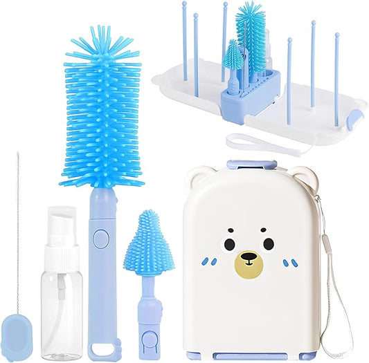 Travel Baby Bottle Cleaning Kit, Including Pacifier Cleaner and Straw Brush, Detachable Head for Easy Cleaning, Baby Travel Essential