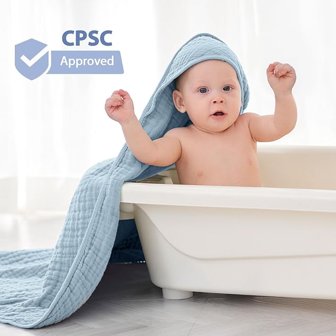 Hooded Baby Towels for Newborn - 2 Pack, 100% Muslin Cotton, Baby Bath Towels with Hood, Soft and Absorbent for Boys, Girls Infant, Toddler and Kids, Large 32x32 Inches, Newborn Essential