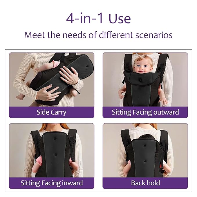 Ergonomic Baby Carrier with Adjustable Strap,4-in-1 Newborn to Toddler Carrier,Breathable Mesh Baby Carrier for Summer,Compact for Travel & Outdoor Adventures,Ideal for Infants 0-3 Years