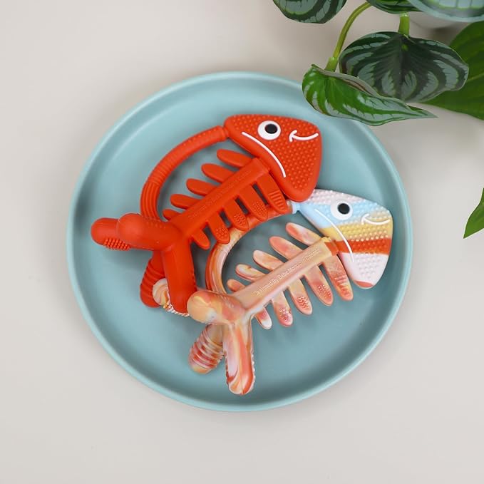 3in1 Infant Toys, Baby Teething Toys 0-3-6-12 Months, Teethers for Babies 3-6 6-12 Months for Teething Relief, Gifts, Silicone, Sensory, Baby Toys 0-6 Months, USA Patent Pending,Rainbow Fish