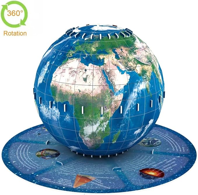 Educational 3D Earth Globe Puzzle Kit for Kids 8-14, Geography Learning Toy, 50-Piece DIY Jigsaw World Map Model - Birthday Gift for Boys and Girls!