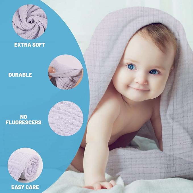 Baby Towels Muslin Baby Bath Towel 3Pack Infant Towels for Newborn Boy Girl 6 Layers Ultra Soft Cotton Toddler Towel for Baby's Delicate Skin 40x 40 Inch (Grey)