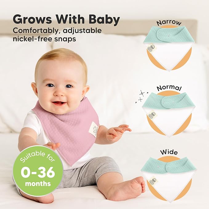 KeaBabies 8-Pack Bandana Bibs for Baby Girls, Boys - Organic Cotton Baby Bibs for Drooling & Teething Newborn, Toddler, Infant 0-36 months, Extra Soft, Absorbent Cloth with Snaps (Muted Pastel/Quin)