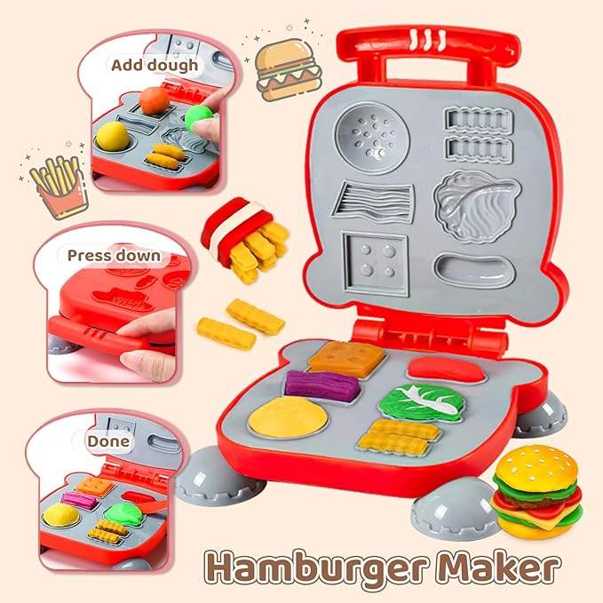 70 PCS 4 in 1 Dough Sets for Kids Ages 3-4-8, Art Crafts Dough Tools Kit, Ice Cream Playset Noodle Hamburger Cake Maker Machine, Kitchen Creations Food Play Toys Toddlers Boys Girls