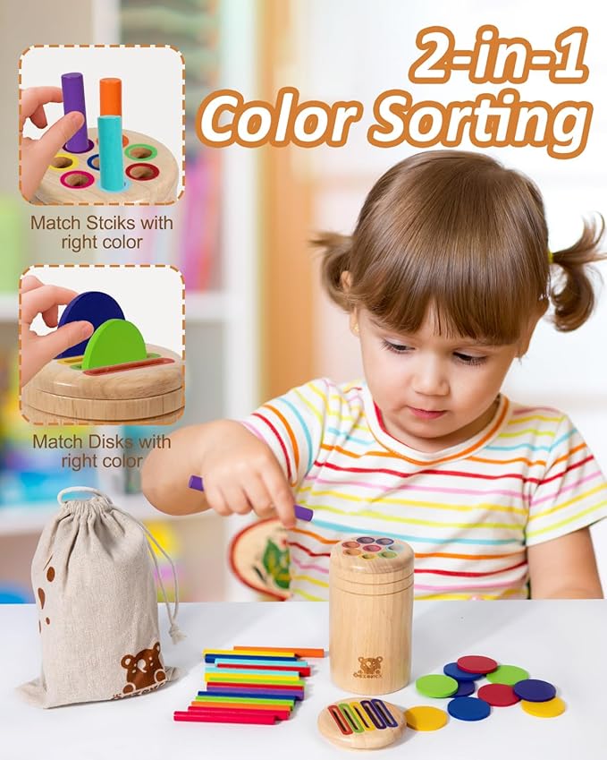 Wooden Learning Color Sorting Toys for Toddlers Sensory Sorting Coin Box Toys for Toddlers 1-3 Fine Motor Skills and Matching Games for Toddler Learning Toys