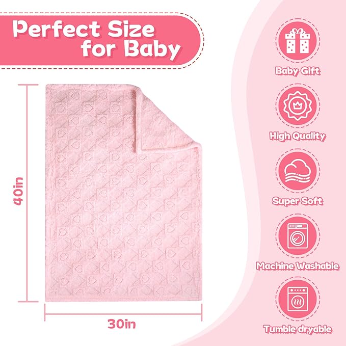 Ultra Soft Fleece Baby Blanket,Swaddle & Receiving Blankets for Newborn Infant, Lightweight Breathable Nursery Nap Blanket for Crib Stroller, for Girls Heart Checkered 30"x40" Light Pink