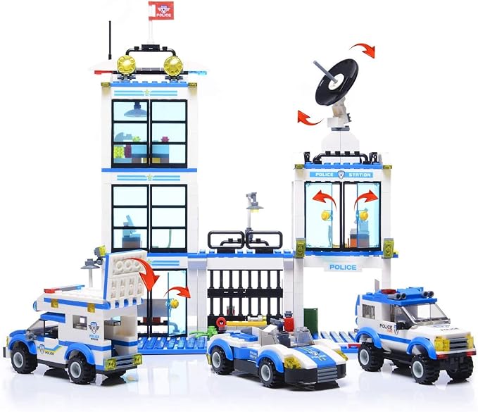 Liberty Imports 736-Piece City Police Station Building Blocks Set, with 3 Police Cars, Cop Patrol Car, Prison Car, Construction Toy Building Bricks Kit, Gift for Boys & Girls 6-12