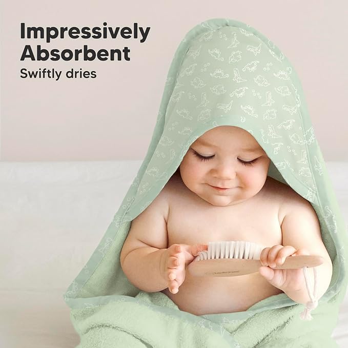 KeaBabies Hooded Baby Towel for Newborn - Viscose Derived from Bamboo Large Baby Bath Towels with Hood for Boys, Girls, Toddler, Extra Absorbent & Soft Newborn Bath Essentials (Dinos, Regular)