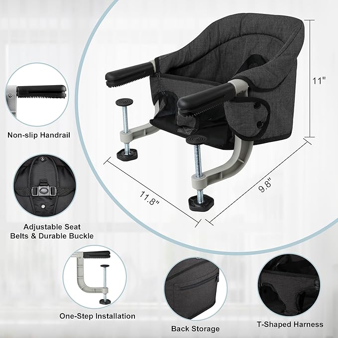 Hook On High Chair, Jozzve Baby High Chair, Portable High Chair for Travel, Foldable Fast Table Chair with Storage Bag, Baby Feeding Seat Clip On High Chair for Home and Travel (Bright Blue)