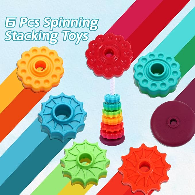 Spinning Stacking Toys - Rainbow Tower, Kids Stackable Spinning Toy, Educational Toy for Toddlers 1-3, Strong ABS Plastic, Color & Shape Recognition, Builds Sensory & Motor Skills