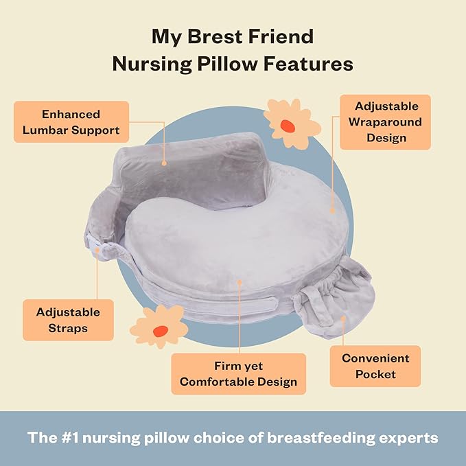 My Brest Friend Super Deluxe Nursing Pillow - Enhanced Comfort & Ergonomic Breastfeeding Pillow for Ultimate Support for Mom & Baby - Adjustable and with Handy Side Pocket, Sandstone