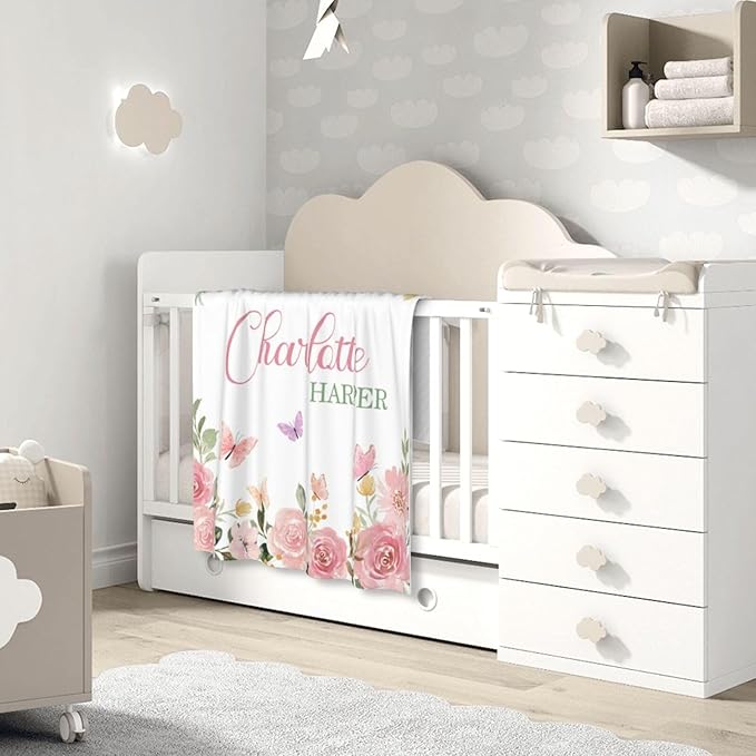 Personalized Baby Blankets for Girls Women Custom Baby Blanket with Name for Kids Toddlers Adult Soft Fleece Bed Throw Blanket for Newborn Customized Baby Girl Gifts for Birthday Baby Shower