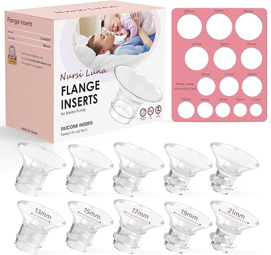 Flange Sizing Kit with 10PCS Flange Inserts 13/15/17/19/21mm, Nipple Measurement Tool, Silicone Flange Insert Kit for 24mm Flange/Shield Electric Breast Pumps, Breastfeeding Essentials Kit