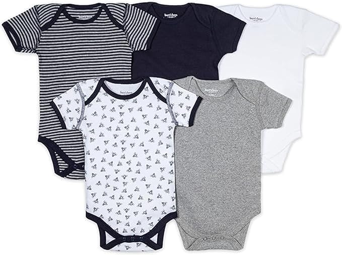Burt's Bees Baby Organic Cotton Bodysuits – Baby Boy & Girl Short and Long Sleeve One-Pieces, 5-Pack