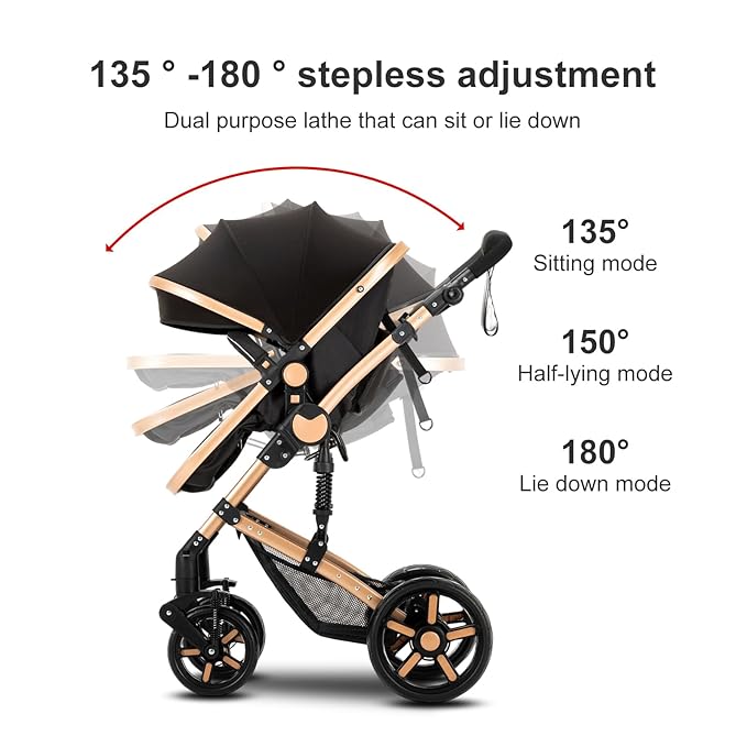 2 in 1 Baby Stroller, Convertible Pram, Reversible Standard Baby Stroller, Portable Baby Buggy, Infant Carriage, Foldable High Landscape Pushchair for Toddler Newborn (2US588-KHAKI)