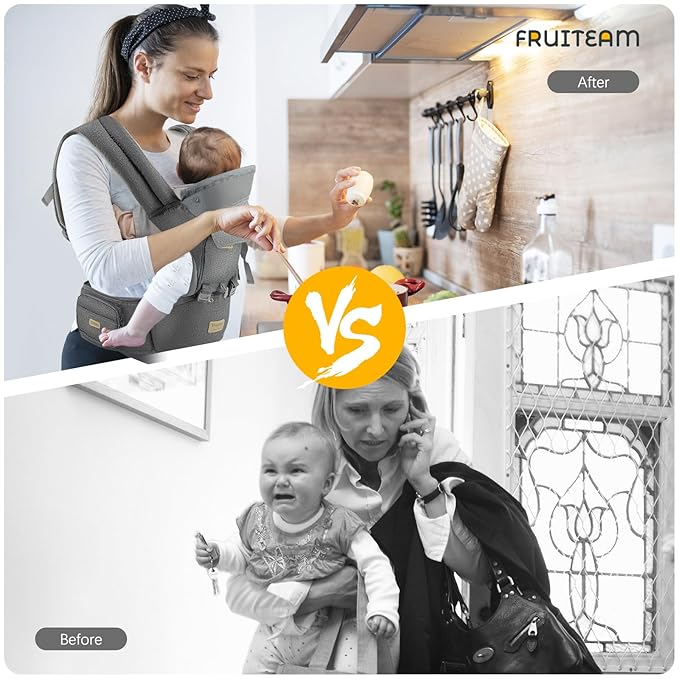 FRUITEAM 6-in-1 Baby Carrier with Waist Stool/Hip Seat, One Size Fits All -Adapt to Newborn, Baby Hip Carrier for Breastfeeding, Infant & Toddler, Dark Grey
